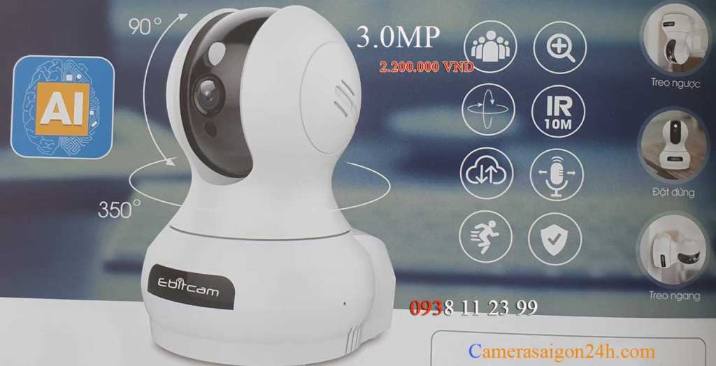 lắp camera giám sát wifi Ebitcam âm thanh 2 chiều tích hợp AL